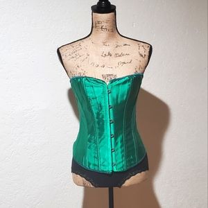 Emerald green gothic satin corset
